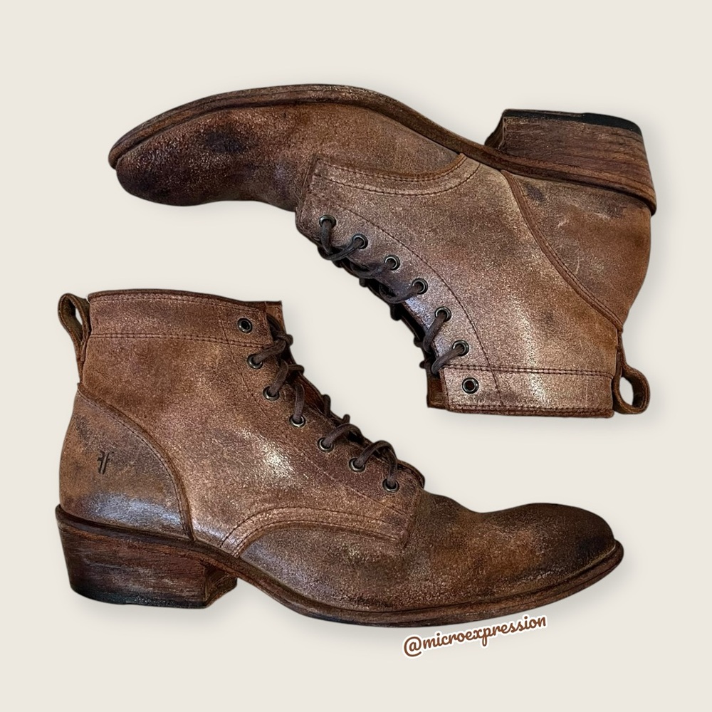 $378 Frye Carson Lace-Up Brown Leather Lace Up Cottagecore Vintage Ankle Boot